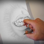 dessin 3d d'Alessandro Diddi qui se fait manger un doigt par son dessin