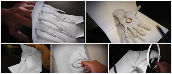 Dessins en relief d'Alessandro Diddi Croquis crayon à papier illusion 3d.