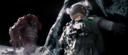Astronaute sur la Lune avec un monstre - pub beans faillots