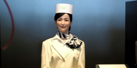 Japon : un hôtel futuriste où le staff est remplacé par des robots réceptionniste robot dans un hotel au Japon