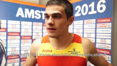 La réaction de Bruno Hortelano chapion d'Europe du 200m suite à une discalification