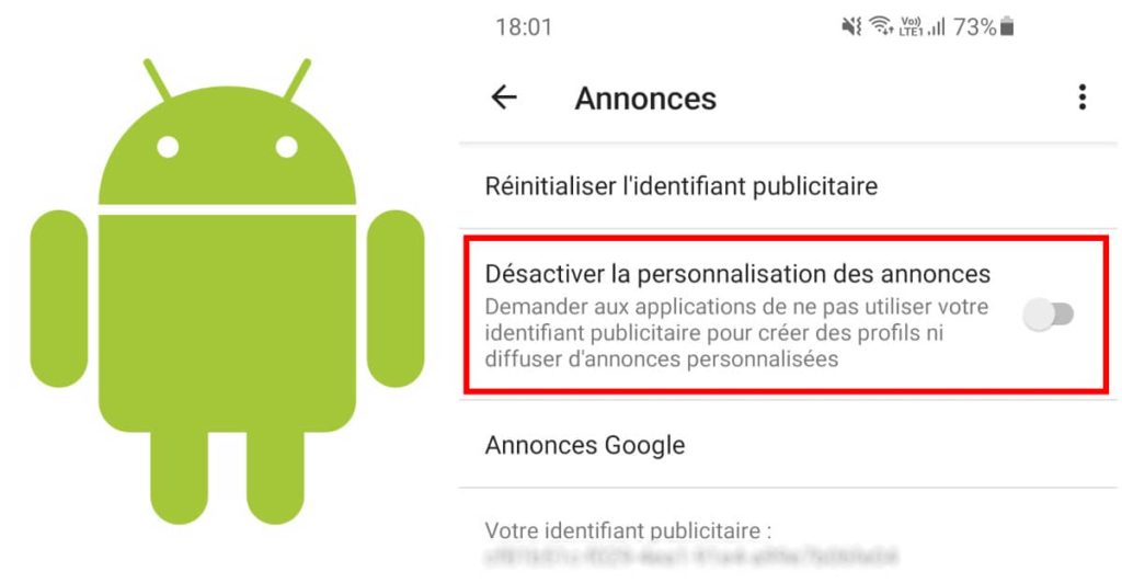 désactiver la personnalisation des annonces sur android