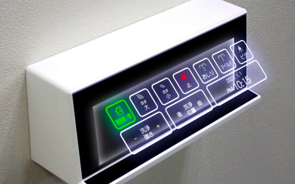 Boutons holographiques toilettes japonaises