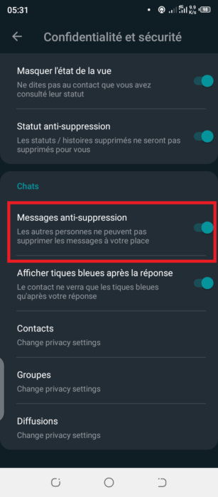 Messages anti-suppression GB WhatsApp