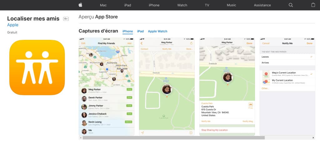 application iphone Localiser mes amis App store