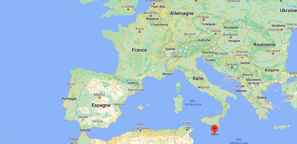 Malte sur la carte d'Europe : localisation de Malte en mer Méditerranée
