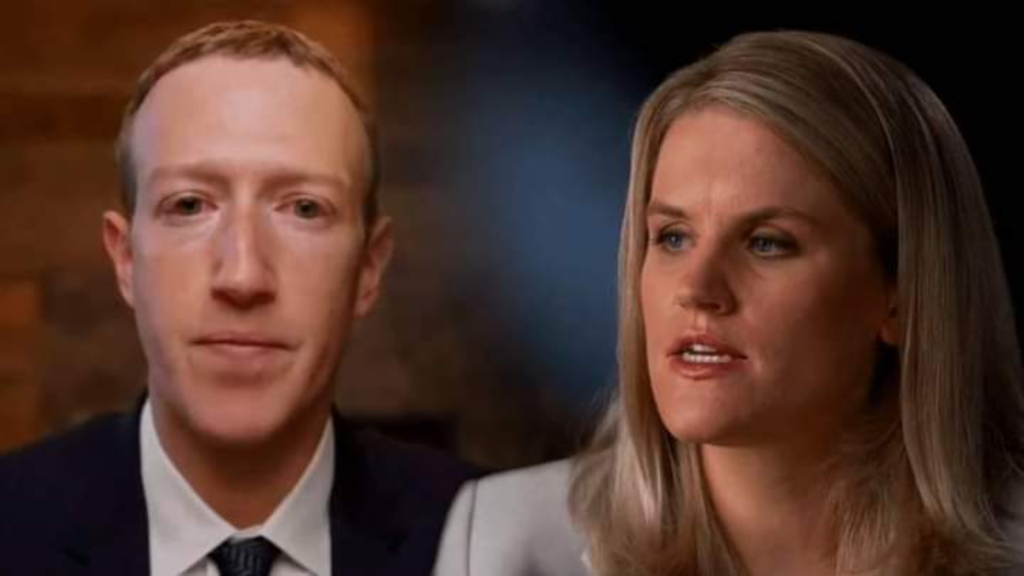 Mark Zuckerberg et Frances Haugen en image