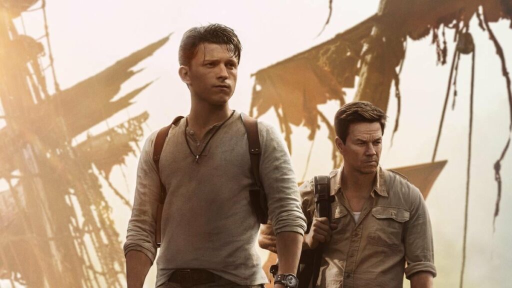 Tom Holland and Mark Walhberg at Uncharted