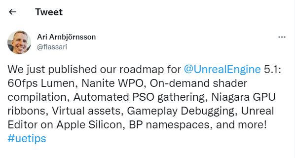 Twitte de Ari Arnbjörnsson sur Unreal Engine
