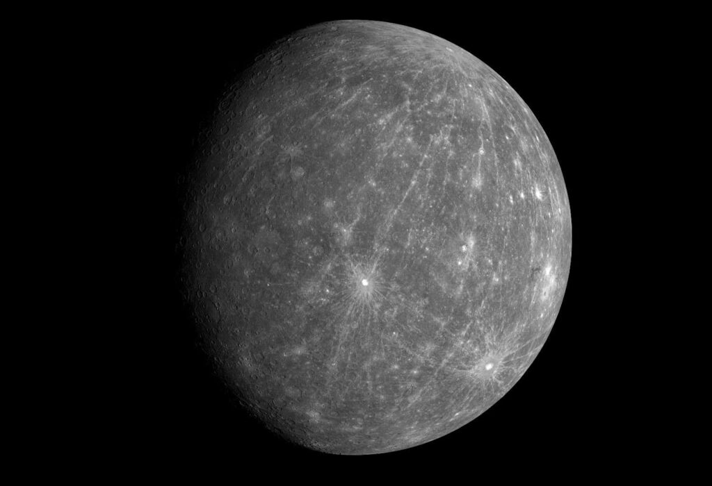The planet Mercury in black and white