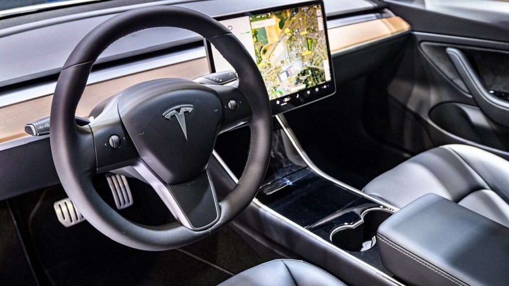 The interior of a Tesla car