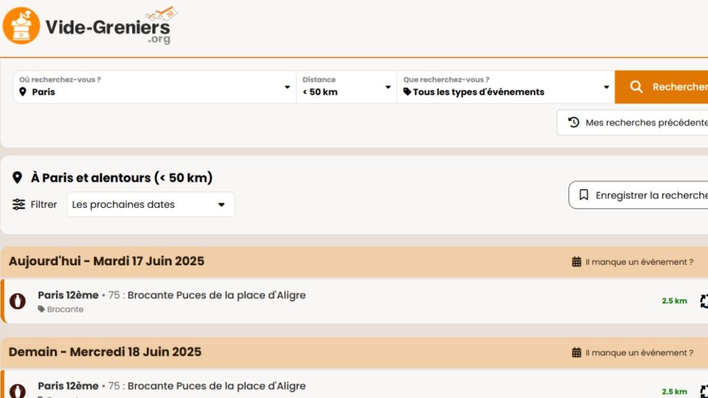 site vide grenier proche chez soi