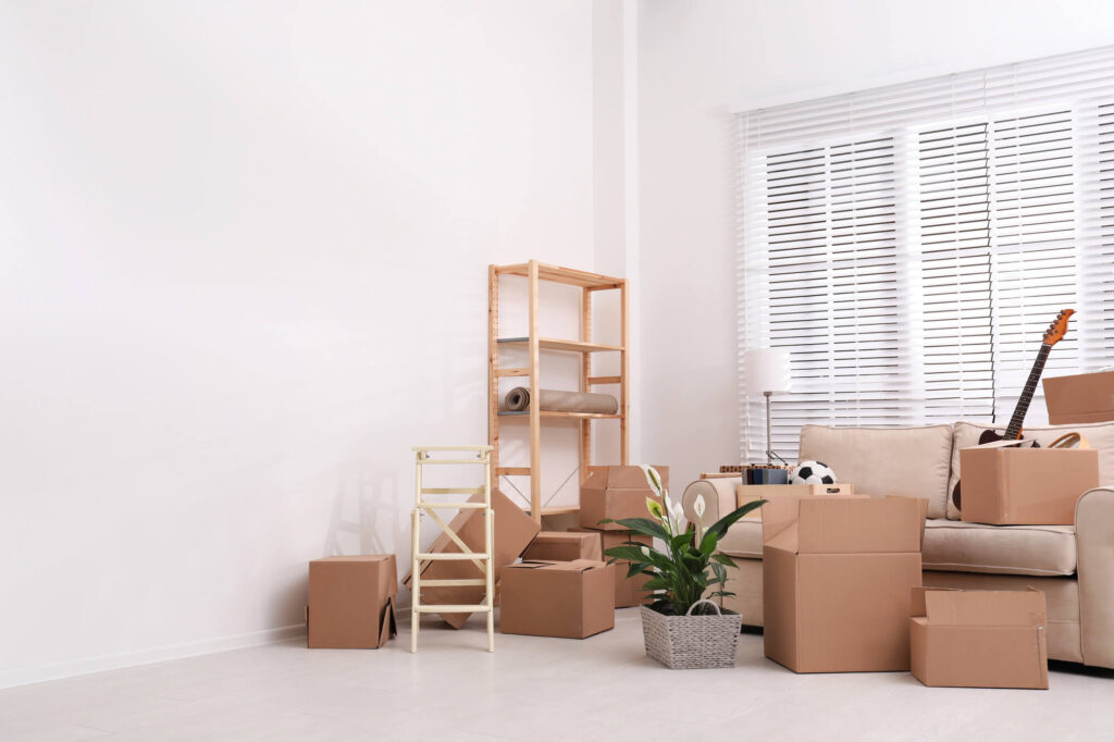 Les boîtes et emballages vides dans une maison