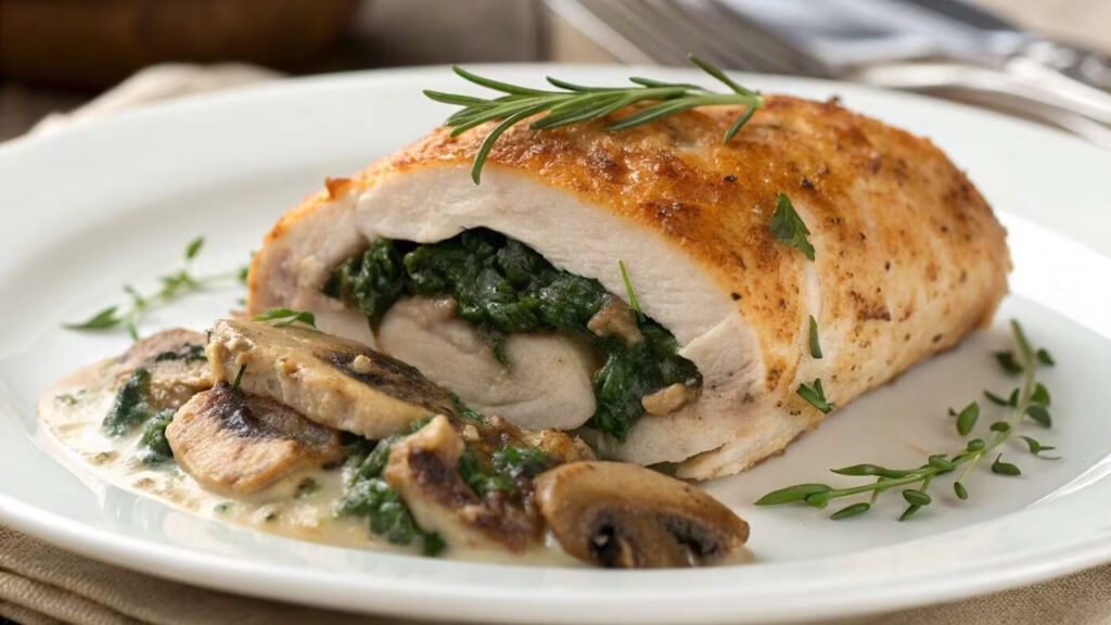 Filet de volaille farci aux herbes et champignons