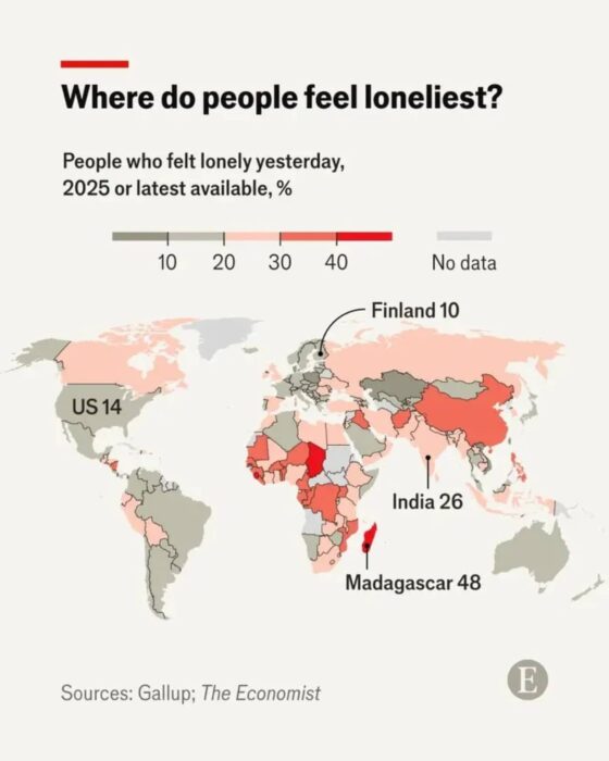 La carte de pourcentage de solitaires dans le monde