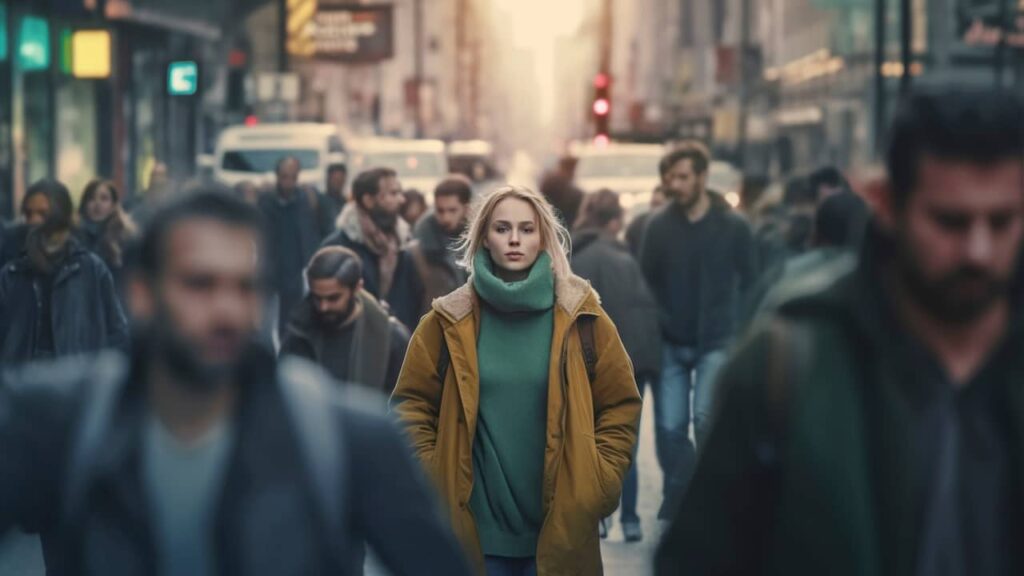 femme seule dans la foule