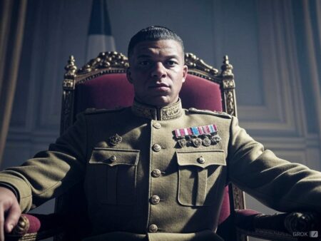 De maréchal Mbappé à Son Excellence Kylian 1ᵉʳ : ces surnoms qui racontent la carrière de Kylian Mbappé Image générée par IA de Kylian Mbappé habillé en général