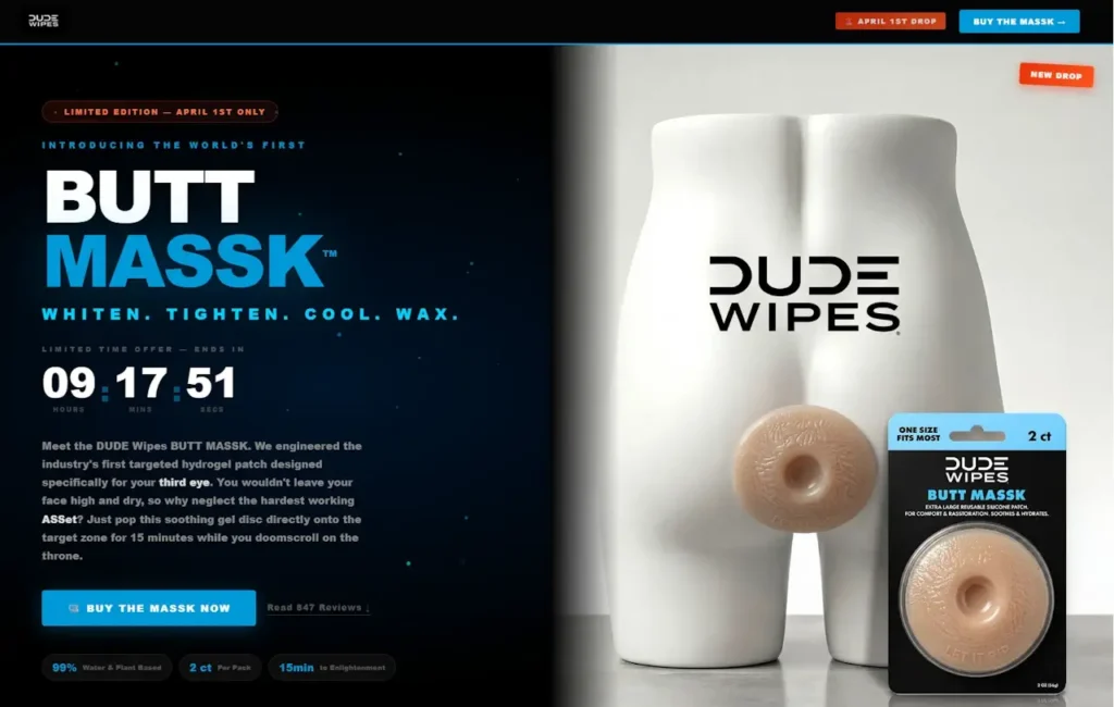 Poisson d’avril 2026 : butt massk dude wipes