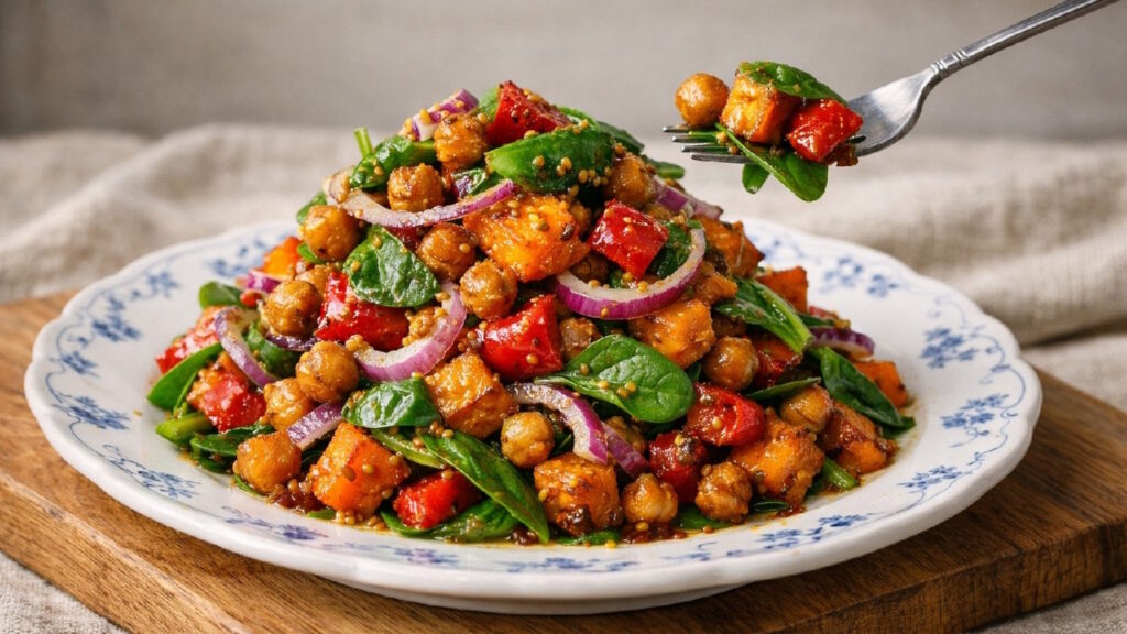 Salade tiède patate douce et pois chiches