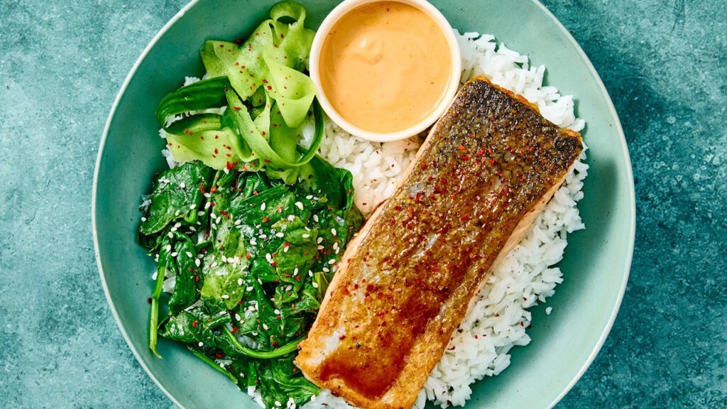Salade saumon, riz et épinards
