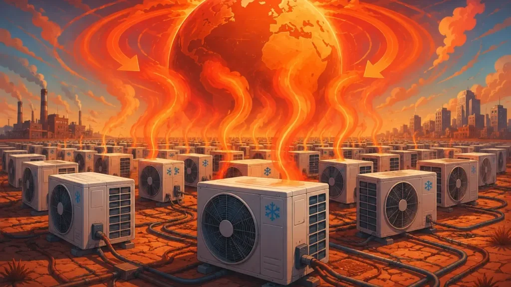 ferme de climatiseurs qui réchauffent la planète