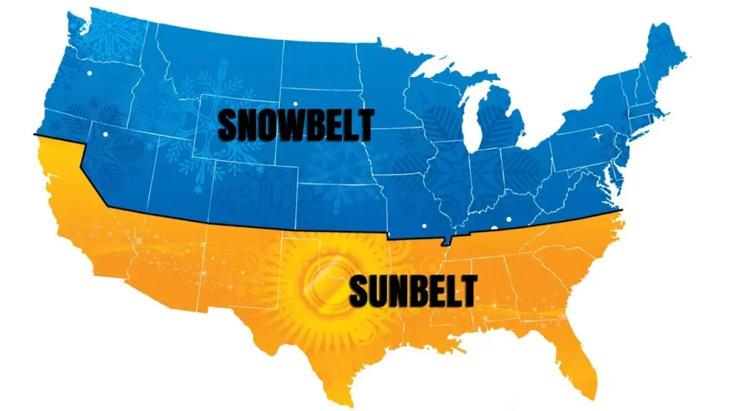 sun belt carte États-Unis