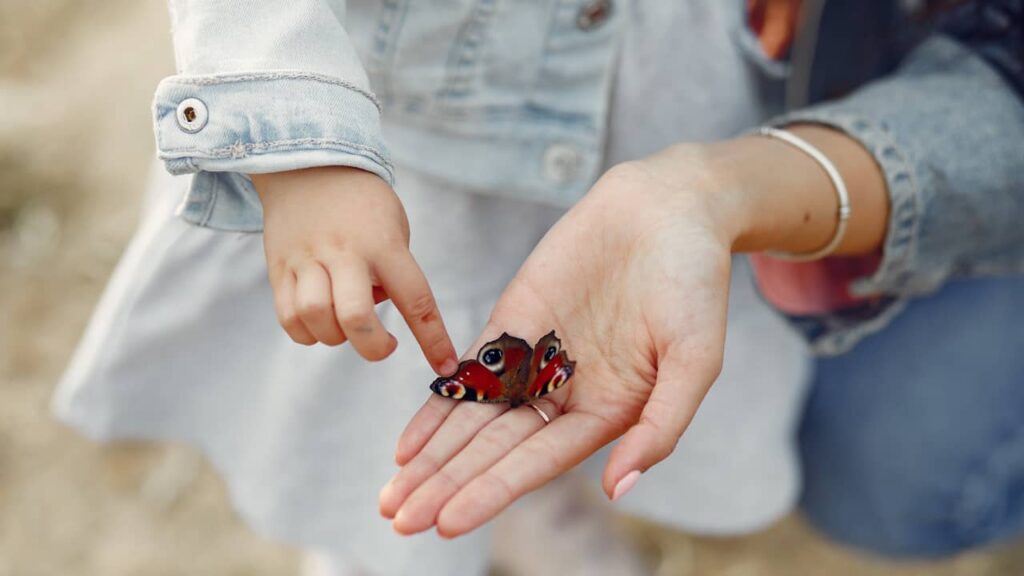 maman enfant papillon main