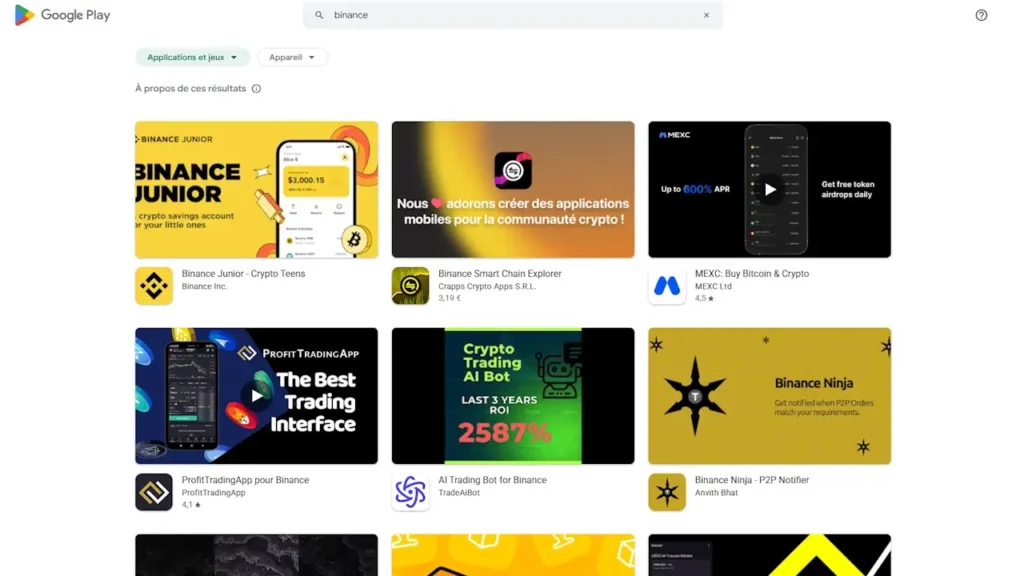 Binance a disparu du Google Play Store